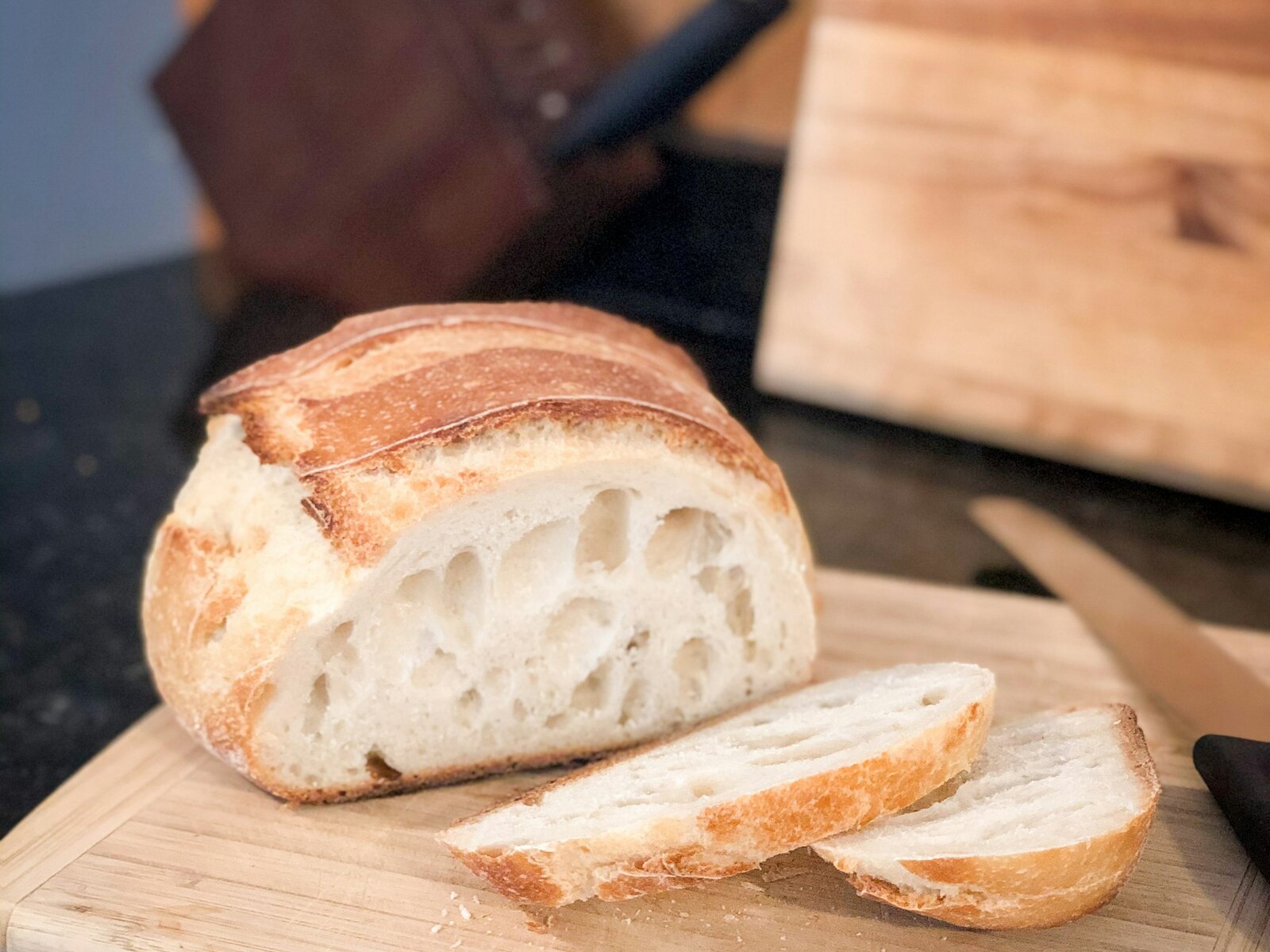 Fresh loaves of bread, still warm from the oven